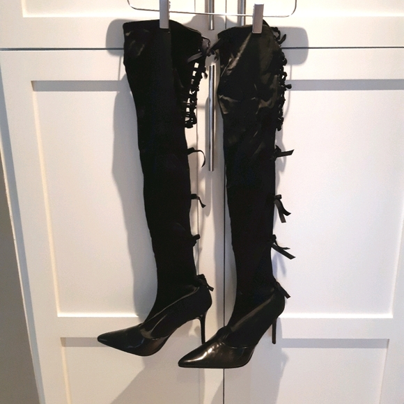 Colin Stuart Rare Lace Up Thigh High Satin Boots - Picture 3 of 12